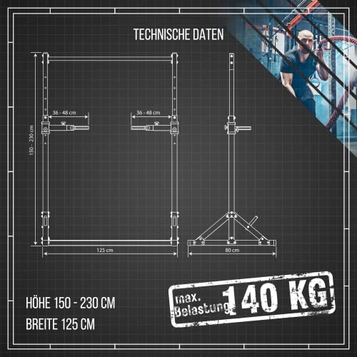 K-Sport: Barra de tracción estacionaria + estación de inmersión I Estación de fuerza con barra de tracción y barra de inmersión I Estación de inmersión de tracción I Equipo de fitness para el hogar