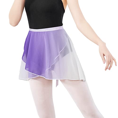 KADBLE Faldas de ballet de gasa transparente para mujer, con bufanda envolvente, para clases de bailarina, disfraz de rendimiento, Púrpura, blanco, M/L