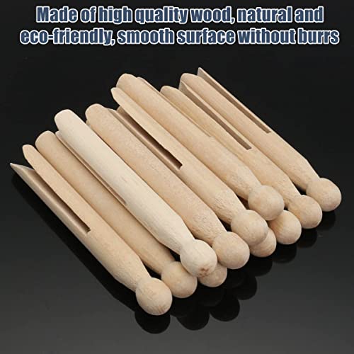 KAHEIGN 100 Piezas Clavijas de Madera para Muñeca, 11CM Clavijas de Carro de Color de Madera Natural para Hacer Muñecas y Manualidades - Pinzas para Ropa para Línea de Lavado Ropa Colgante