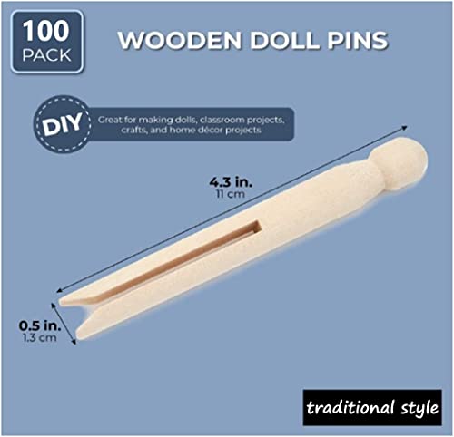 KAHEIGN 100 Piezas Clavijas de Madera para Muñeca, 11CM Clavijas de Carro de Color de Madera Natural para Hacer Muñecas y Manualidades - Pinzas para Ropa para Línea de Lavado Ropa Colgante