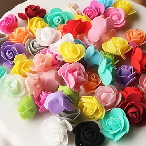 KAIAIWLUO Flores de Espuma Artificial,100 PCS Mini Rosas de Espuma Cabeza de Flor Falsa Rosa Artesanal a Granel para Manualidades Bricolaje Ramos de Boda Mesas de Fiesta Decoraciones para Hogar