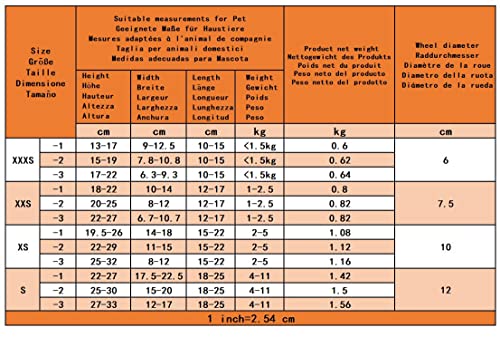 KAJILE Silla de Ruedas ajustanble de 2 Ruedas para Perros Pequeños,Tamaño XXXS-2 para la Rehabilitación de Las Patas traseras,se Ajustan a la Altura 15-19cm,Ancho 7.8-10.8cm,Longitud 10-15cm