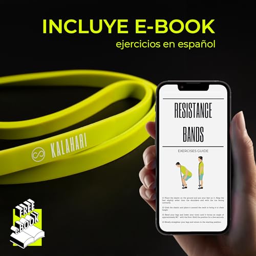 Kalahari Bandas de Resistencia Set más Ebook Ejercicios en Español - Cintas Elasticas Musculación y Fitness para Entrenamiento de Fuerza, Dominadas, Estiramiento, Fisioterapia – Gomas Power Band