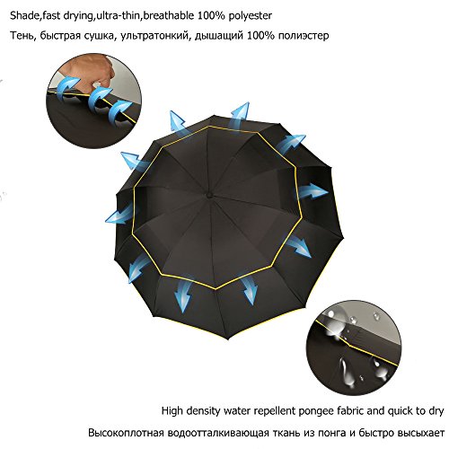 Kalolary Paraguas de Golf Extra Grande y Plegable a Prueba lluvia Compacto de Gran Tamaño, Doble Toldo para Viaje con Ventilación Impermeable para Mujeres y hombres Uso el Hogar (Negro)