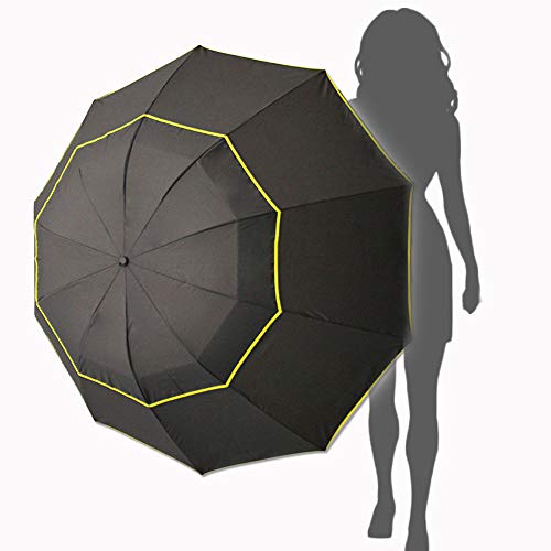 Kalolary Paraguas de Golf Extra Grande y Plegable a Prueba lluvia Compacto de Gran Tamaño, Doble Toldo para Viaje con Ventilación Impermeable para Mujeres y hombres Uso el Hogar (Negro)