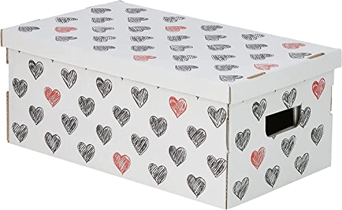 Kanguru 614 LAVATELLI, conjunto de 3 Cajas en Carton, Blanco/Negro/Rojo, 29x51x21 cm, CORAZONES, 29x51x20 cm, 3