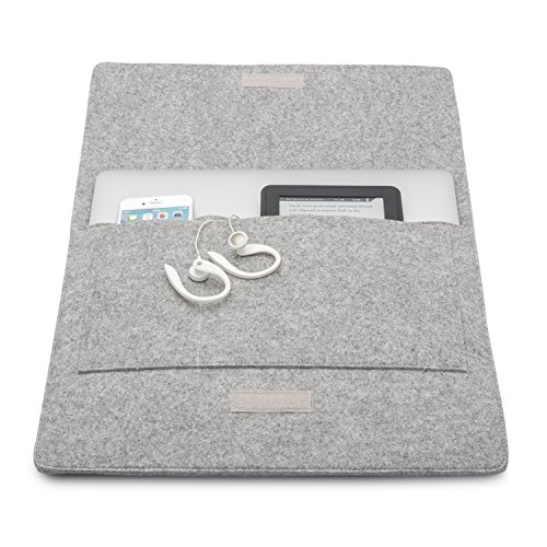 KANVASA Funda Ordenador 11-11.6 y 12 Pulgadas Fieltro para Nuevo MacBook Air (2018) MacBook Pro 13 Surface Pro 3 y 4 MacBook 12" DELL XPS 13 más - Bolso Portatil Estuche Gris con Piel Negro