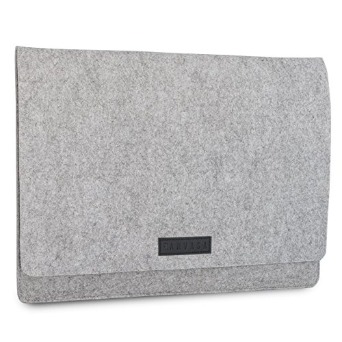 KANVASA Funda Ordenador 11-11.6 y 12 Pulgadas Fieltro para Nuevo MacBook Air (2018) MacBook Pro 13 Surface Pro 3 y 4 MacBook 12" DELL XPS 13 más - Bolso Portatil Estuche Gris con Piel Negro