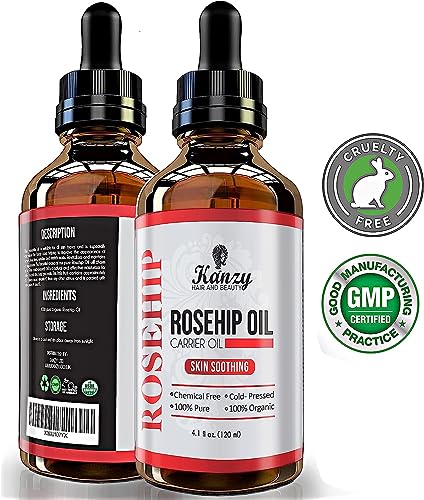 Kanzy Aceite de Rosa Mosqueta Puro 100% 120ml Orgánico Prensado en Frío Bio sin Refinar Rosa Mosqueta para Cicatrices y Estrías, usado como Hidratante para Cuerpo y Piel