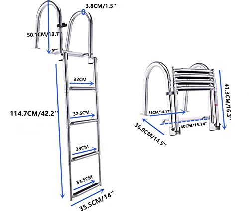 KAOLALI Escalera de Barco de 4 Escalones, Escalera de Barco Plegable de Acero Inoxidable con Escalera Telescópica de Entrada Trasera Marina, Capacidad de 200 kg