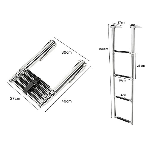 KAOLALI Escalera Plegable de Acero Inoxidable, Escalera Telescópica para Barco Yate (4 Escalones）