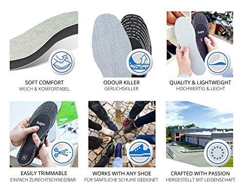 Kaps Paquete de 6 Pares de Plantillas para Calzado, unisex, Anti-Olor con Olor a Carbón Vegetal, Insertos para Zapatos, Odour Stop, Corte a Su Medida, Gris