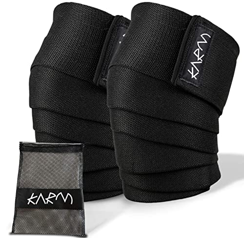 KARM Rodilleras Gym & Powerlifting - Rodilleras para Gimnasio, Fitness, Halterofilia & Sentadillas | Hombre & Mujer (198cm, Negro)