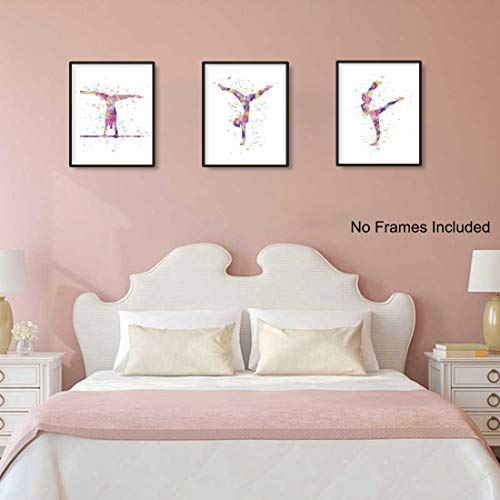 KARTME - Póster abstracto para niñas de gimnasia y gimnasia sin marco, juego de 3 pósteres de lona para hacer ejercicio, gimnastas, recámara, guardería