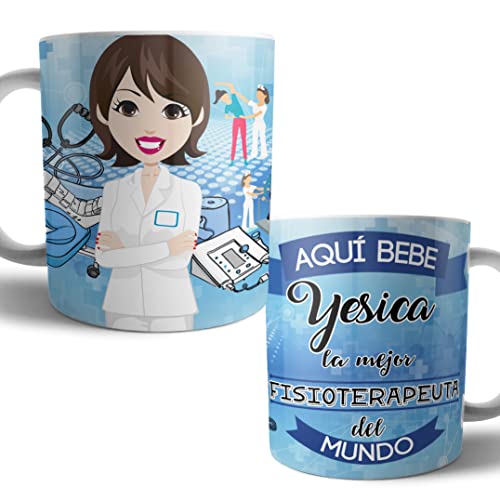 Kartoon Kase Taza Fisioterapeuta Original Personalizada con Nombre | Mejor del Mundo Taza Fisioterapeuta Profesiones de Cafe Desayuno para Regalar (Fisioterapeuta Mujer 2)