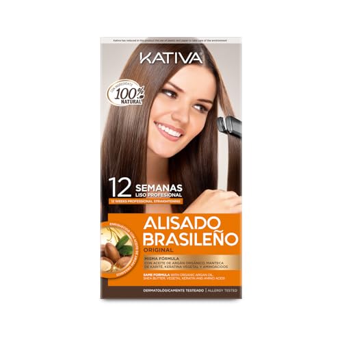 Kativa Kit Alisado Brasileño - Tratamiento Alisado Profesional en casa - Hasta 12 Semanas de duración - Alisado Keratina - Keratina Vegetal - Sin formol - Fácil de aplicar