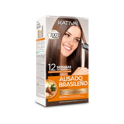 Kativa Kit Alisado Brasileño - Tratamiento Alisado Profesional en casa - Hasta 12 Semanas de duración - Alisado Keratina - Keratina Vegetal - Sin formol - Fácil de aplicar.