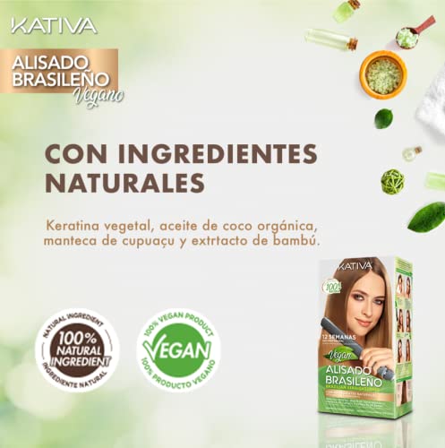 KATIVA Kit Alisado Brasileño Vegano - Tratamiento Alisado Profesional En Casa - Hasta 12 Semanas De Duración - Alisado Keratina Vegetal - Sin Formol, color Verde