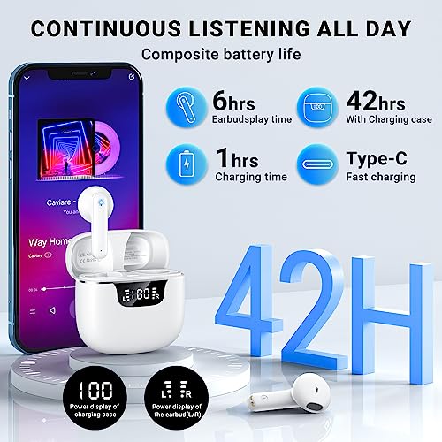 kauguo Auriculares Inalámbricos Bluetooth 5.3 Cancelación de Ruido con 4 HD Mics Hi-Fi Estéreo Pantallas LED Cascos Deportivos con IP6 40H de Reproducción/Control Táctil/Type-C Rápida