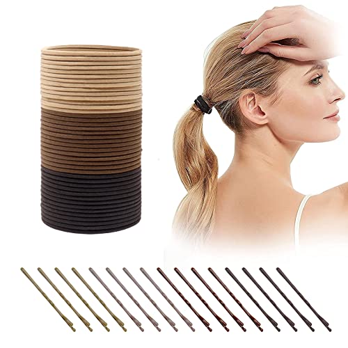 Kavya 100 Pcs Gomas Pelo Niña y 20 Horquillas Pelo Mujer, 2,5 mm sin Metal Suave Elástico Gomas de Pelode para el Pelo Grueso y Rizado para Mujeres y Niñas-A