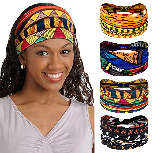 Kavya Africa Diadema Mujer, 4 Piezas Diademas Mujer Yoga Elasticidad Turbantes Cinta Pelo Mujer,Cintas Pelo Anchas Mujer Accesorios (Amarillo)