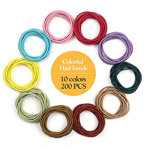 Kavya Gomas Pelo, 200 Piezas 2 mm Gomas de Pelo, Multicolor Pelo Gomas sin Metal Suave Elástico, para el Cabello Adecuada para Cabello Grueso y Rizado de Mujeres y Niñas-F