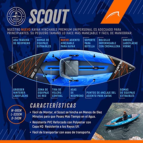 Kayak Hinchable Scout de Bluefin, Kayak Hinchable de 1 Plaza, Canoa Hinchable Alternativa