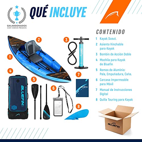 Kayak Hinchable Scout de Bluefin, Kayak Hinchable de 1 Plaza, Canoa Hinchable Alternativa