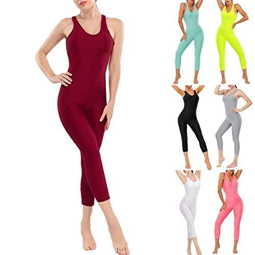 KBOPLEMQ Mono deportivo para mujer, largo y apretado, de yoga, mono elástico, sexy, mono deportivo, de punto acanalado, para fitness, mono de manga larga, bodycon, Negro , L