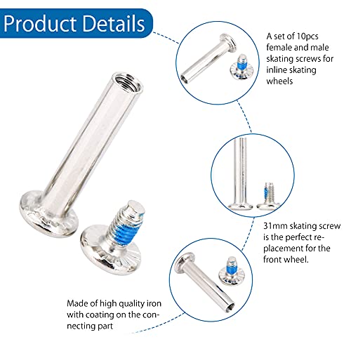 Keenso 10 Piezas Piezas para Patines en línea, Tornillos de Rueda de Patín en línea (31mm)