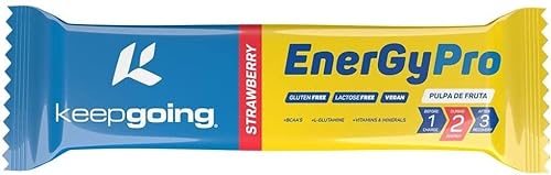 Keepgoing - Barritas Energéticas Naturales EnergyPro de Fresa 12 uds x 40g | Textura de Gominola para Ciclismo y Running | Barritas Energéticas de Pulpa de Fruta | Alto Aporte Energético