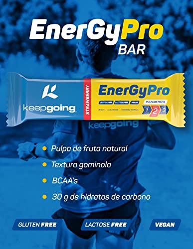 Keepgoing - Barritas Energéticas Naturales EnergyPro de Fresa 12 uds x 40g | Textura de Gominola para Ciclismo y Running | Barritas Energéticas de Pulpa de Fruta | Alto Aporte Energético