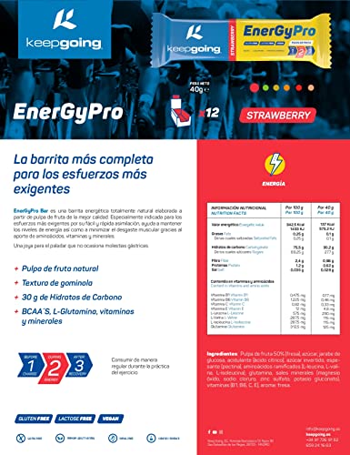 Keepgoing - Barritas Energéticas Naturales EnergyPro de Fresa 12 uds x 40g | Textura de Gominola para Ciclismo y Running | Barritas Energéticas de Pulpa de Fruta | Alto Aporte Energético