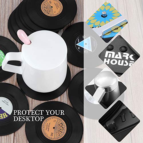 KEESIN - 6 posavasos de vinilo antideslizantes y aislantes con diseño de discos retro, para café u otras bebidas, con soporte para los discos, color verde