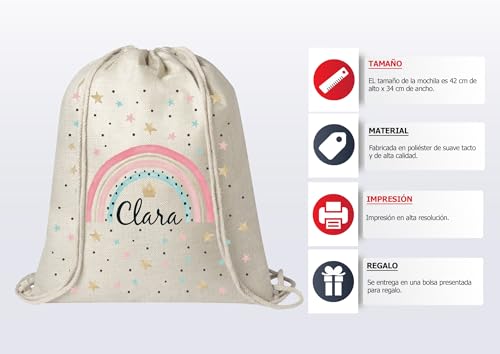 Kembilove Mochila saco infantil – Mochilas infantiles personalizadas – Mochilas personalizadas guardería Antibacteriana – Mochila almuerzo infantil de Arcoíris