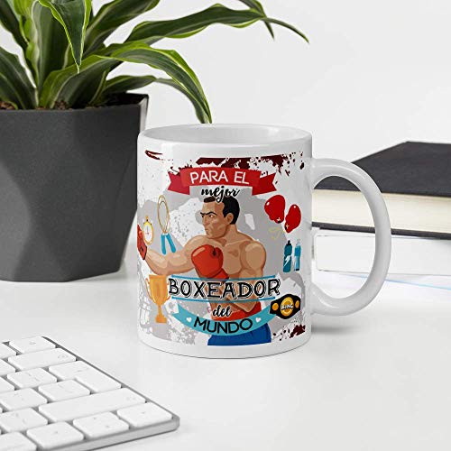 Kembilove Taza de Café del Mejor Boxeador del Mundo – Taza de Desayuno para la Oficina – Taza de Café y Té para Profesionales – Tazas Profesiones de Boxeadores, Abogados, Policías, Maestros