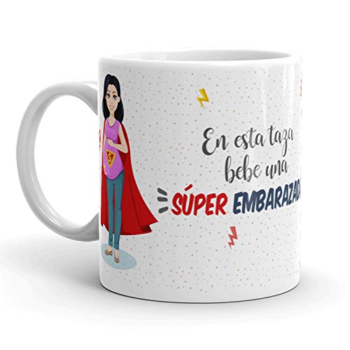 Kembilove Taza la mejor Embarazada del mundo – Mensaje En esta Taza Bebe una Super Embarazada – Regalo Mujer original – Regalos originales para Embarazadas – Regalos Personalizados Originales