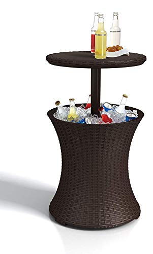 Keter, Cool Bar, Mesa Nevera para Exterior y Jardín, Ratán, Color Marrón, Capacidad 30 L, 45 latas