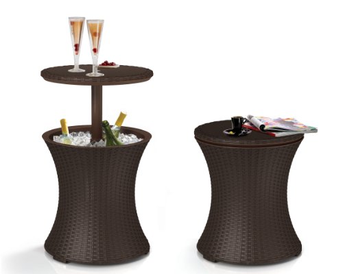 Keter, Cool Bar, Mesa Nevera para Exterior y Jardín, Ratán, Color Marrón, Capacidad 30 L, 45 latas