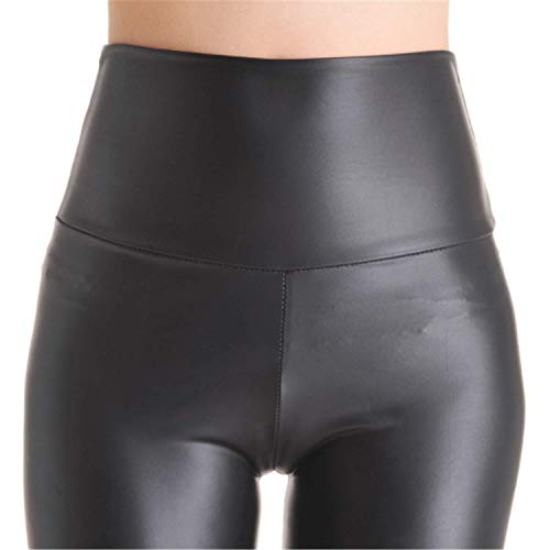 Keybella Leggings de piel sintética de cintura alta para mujer, Negro , L