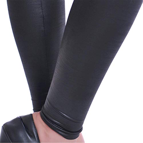 Keybella Leggings de piel sintética de cintura alta para mujer, Negro , L