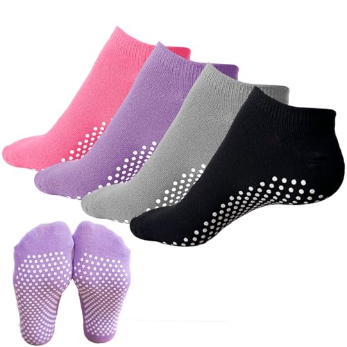 KEYRI 4 Pares Comodos Calcetines Yoga Pilates Para Mujeres y Hombres Antideslizantes Calcetines Artes Calcetín Marciales Tobillero Deportivo Con Puntos Antideslizantes,Talla única (Color)