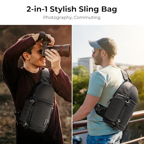 K&F Concept Bolsa para Cámara Sling Camera Bolsa Bandolera Impermeable Antirrobo 10L Foto Mochila Reflex Portátil, Bolsa de Cámara Compatible con DSLR SLR Cámara