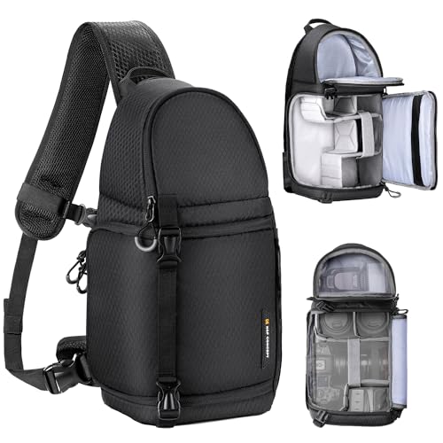 K&F Concept Bolsa para Cámara Sling Camera Bolsa Bandolera Impermeable Antirrobo 10L Foto Mochila Reflex Portátil, Bolsa de Cámara Compatible con DSLR SLR Cámara