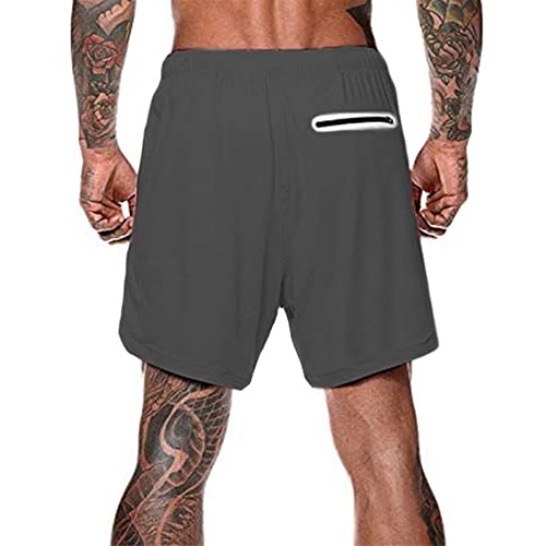 Kfnire Pantalon Corto Hombre Deporte 2 en 1 Pantalones Cortos de Running Athletismo Fitness Secado Rápido Deportivo Shorts Hombre con Cremallera y Bolsillo