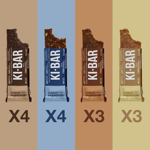 KI-BAR | Multisabor | Barra proteica natural, sin azúcar, sin conservantes, sin "porquerías" | Tan solo cuatro (4) ingredientes honestos y 100% Naturales | 14 barritas energéticas de 40g