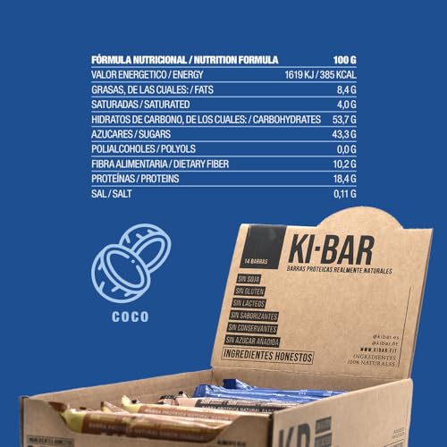 KI-BAR | Multisabor | Barra proteica natural, sin azúcar, sin conservantes, sin "porquerías" | Tan solo cuatro (4) ingredientes honestos y 100% Naturales | 14 barritas energéticas de 40g