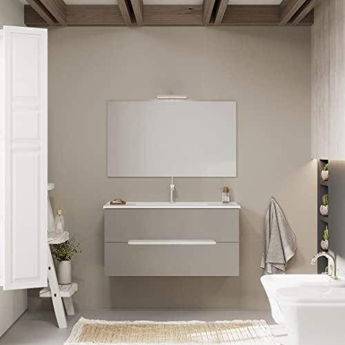 Kiamami Valentina Mueble de baño con cajones Gris Mate, Laterales de Roble Blanco de 100cm | Magnolia