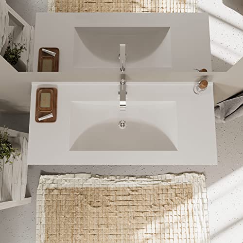 Kiamami Valentina Mueble de baño con cajones Gris Mate, Laterales de Roble Blanco de 100cm | Magnolia