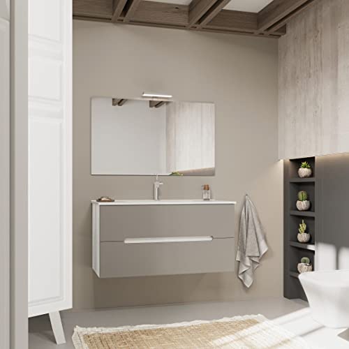 Kiamami Valentina Mueble de baño con cajones Gris Mate, Laterales de Roble Blanco de 100cm | Magnolia